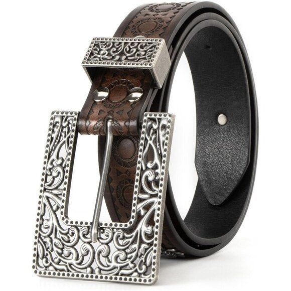 Women\'s Hollow  Adjustable Vintage Western Belts Engraved Buckle Cowgirl Belt main image 5